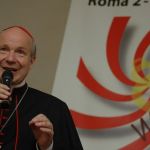 Cardinal Christopher Schonborn addresses the post-congress meeting of planners on Sunday. The next stop: bringing the mercy congress to the world.
