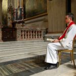 Father Joseph Roesch, MIC, the Marians' Second General Councilor, leads the prayer service on Friday afternoon at Our Lady of the Angels.