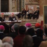 Following the opening Mass, Cardinal Schonborn of Austria, Cardinal Ruini of Italy, and Cardinal Dziwisz of Poland welcome pilgrims from around the world at the Basilica San Giovanni in Laterano.